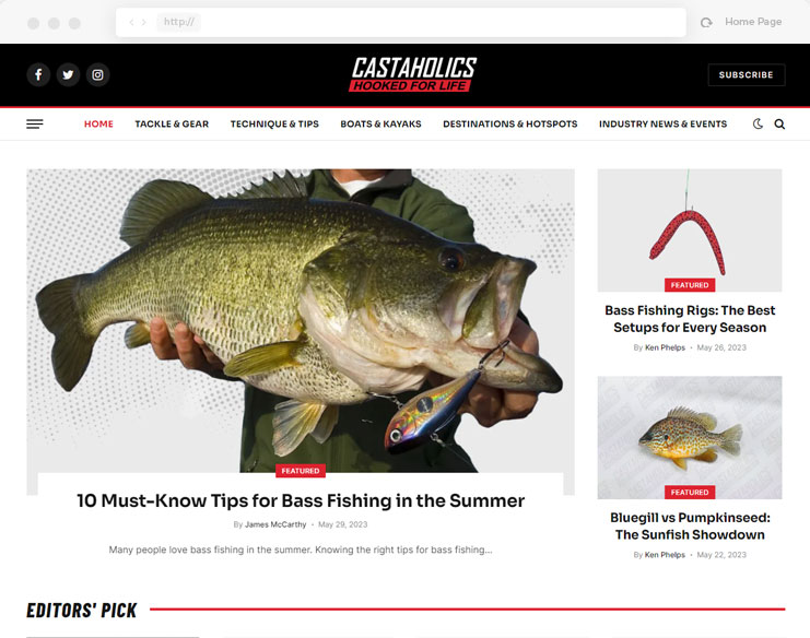 fishing blog website design